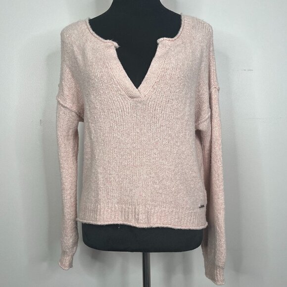 Abercrombie & Fitch Cropped V Neck Slouchy Textured Long Sleeve Sweater - Picture 1 of 8